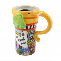 Painted Creative Mug Ceramic Elephant Cup Lid With Spoon, Large Capacity Cup, W