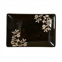 Rectangle Ceramic Dinner Plate Creative Japanese Sushi Plate With Flower, Black