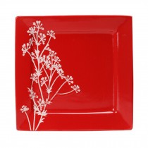 Creative 10 Inches Hand-Painted Square Ceramic Dinner/Fruit Plate, Red
