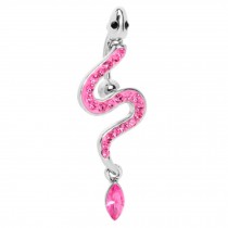 316L Steel Crystal Slithering Snake Chain Dangle Navel Belly Button Ring Pink
