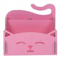 DIY Wooden Cosmetics Storage Box/ Cute Cat Desktop Organizer Box,Pink