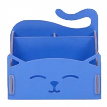 DIY Wooden Cosmetics Storage Box/ Cute Cat Desktop Organizer Box,Blue