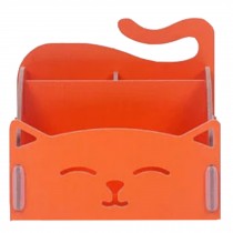 DIY Wooden Cosmetics Storage Box/ Cute Cat Desktop Organizer Box,Orange