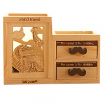 Pen/Pencil Holder Desk Organizer With Small Drawers, Carved The Great Wall
