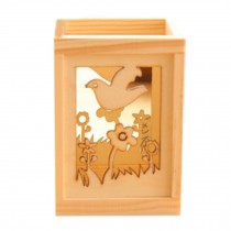 Pen/Pencil Holder Desk Organizer With Small Drawers, Carved Bird