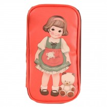 Girl and Bear Theme bags Cosmetic Pen Pencil Bag Case Red (11.5*21*2.5cm)