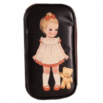 Girl and Bear Theme bags Cosmetic Pen Pencil Bag Case Black (11.5*21*2.5cm)