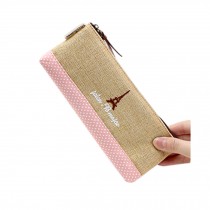 Set of 2 Cotton Linen Cloth Pencil Case Stationery Supplies Pouch Pen Bag Beige