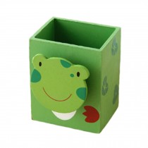 Wooden Pencil Pen Stand Holder Stationery Organizer Desk Accessory - Green/Frog