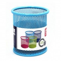 Blue Round Metal Mesh Style Pen Pencil Holder Desk Organizer For Home Office