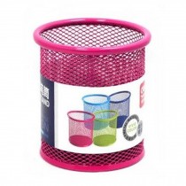 Pink Round Metal Mesh Style Pen Pencil Holder Desk Organizer For Home Office