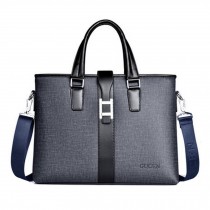 Mens PU Briefcase Laptop Case Messenger Bag Business Shoulder Bag,Grey Blue