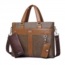 Mens PVC Briefcase Laptop Case Messenger Bag Business Shoulder Bag-Brown