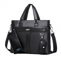 Mens PVC Briefcase Laptop Case Messenger Bag Business Shoulder Bag-Black