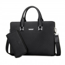 [Black]Mens PVC Briefcase Laptop Case Messenger Bag Business Shoulder Bag