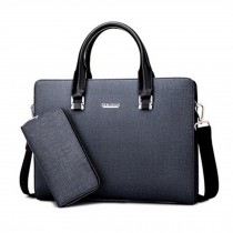[Grey Blue]Mens PVC Briefcase Laptop Case Messenger Bag Business Shoulder Bag