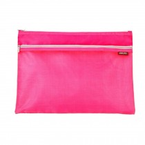 Set of 2 Double-deck Document File Stationery Zipper Bag Holder Pocket, Pink