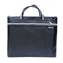 Woven Pattern Double-deck Document Holder Zipper Bag Stationery Handbag, Black