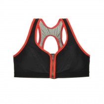 Women's Front Zipped Sports Bra Quick Dry Running Bra(38D, Black/Orange)