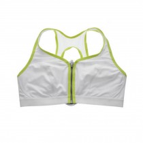 Women's Front Zipped Sports Bra Quick Dry Running Bra(38D, White/Green)