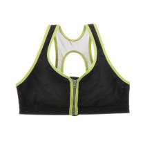 Women's Front Zipped Sports Bra Quick Dry Running Bra(38D, Black/Green)