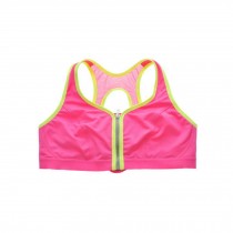 Women's Front Zipped Sports Bra Quick Dry Running Bra(38D, Pink/Green)