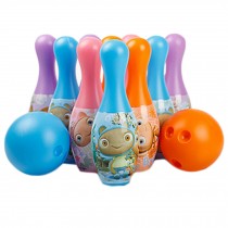 Kids Colorful Plastic Bowling Ball Set With Cute Pattern, 2 Balls And 10 Pins