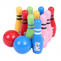 Mini Solid Wood Bowling Ball Set, 2 Balls And 10 Pins, Colorful