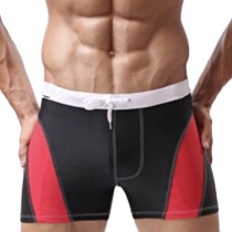 Men's Swimwear Sport Shorts Tie Rope Swim Shorts Swim Trunks,Black&Red