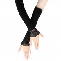 Female Thin Cotton Long Sleeves Driving Arm Set Arm Covers With Lace,Black