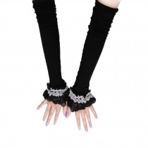 45CM Ladies Thin Cotton Long Sleeves Arm Protectors With Lace, Black