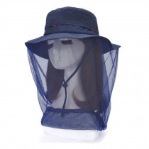Woman's Adjustable Dustproof Mosquito/UV Protection Cap Foldable Sun Hat-Navy