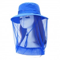 Woman's Adjustable Dustproof Mosquito/UV Protection Foldable Sun Hat-Deep Blue