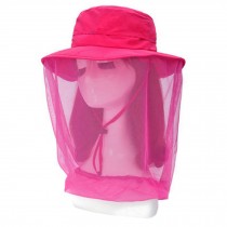 Woman's Adjustable Dustproof Mosquito/UV Protection Foldable Sun Hat-Rose Red