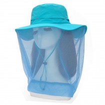 Woman's Adjustable Dustproof Mosquito/UV Protection Foldable Sun Hat-Blue