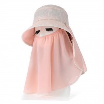 Pink Woman's Adjustable Lace Dustproof Mosquito/UV Protection Foldable Sun Hat