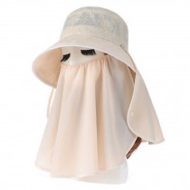 Beige Woman's Adjustable Lace Dustproof Mosquito/UV Protection Foldable Sun Hat