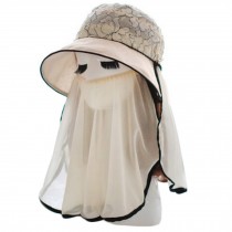 Khaki Woman's Adjustable Lace Dustproof Mosquito/UV Protection Foldable Sun Hat