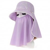 Purple Woman's Adjustable Lace Dustproof Mosquito/UV Protection Foldable Sun Hat