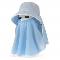 Blue Woman's Adjustable Lace Dustproof Mosquito/UV Protection Foldable Sun Hat