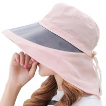 Adjustable Outdoor UV Protection Caps With Lens Wide Brim Cycling Sun Hat,Pink