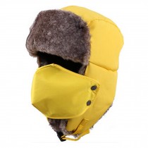 Sports Cap In The Winter, Yellow Bomber Hats Windproof Ski Snow Hat With Mask