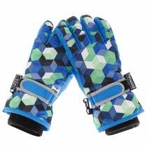 Plaid style Snow Skiing Ourdoor Winter Gloves Waterproof 9-13 Years Old BLUE