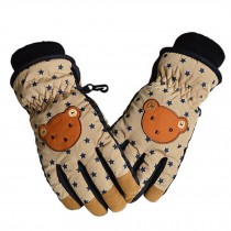 Lovely Bear Children Skiing Gloves Winter Windproof Ski Gloves,Khaki