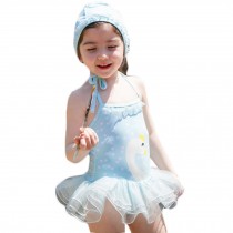 Princess Style Girls Swimsuit Kids Lovely One-piece Swimwear-Swan/Blue