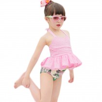 Princess Style Girls Swimsuit Kids Lovely Two-pieces Swimwear-Pink/Flower