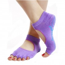 Womens Half Toe Yoga Socks Strong Grip Toeless Socks Non Slip, Purple