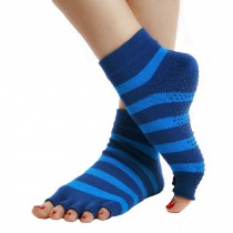 Blue Non Slip Half Toe Yoga Socks Cotton Strong Grip Toeless Socks for Women