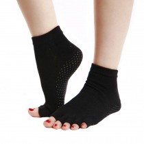 Women's Non Slip Half Toe Yoga Socks Toeless Socks Strong Grip - Black