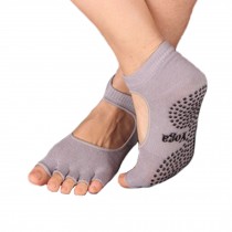 Women's Non Slip Half Toe Yoga Socks Strong Grip Cotton Toeless Socks - Gray